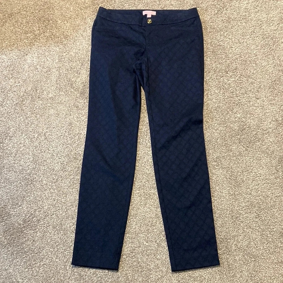 NWOT Lilly Pulitzer Kelly Textured Ankle Length Skinny Pant Navy 0 - Picture 4 of 16